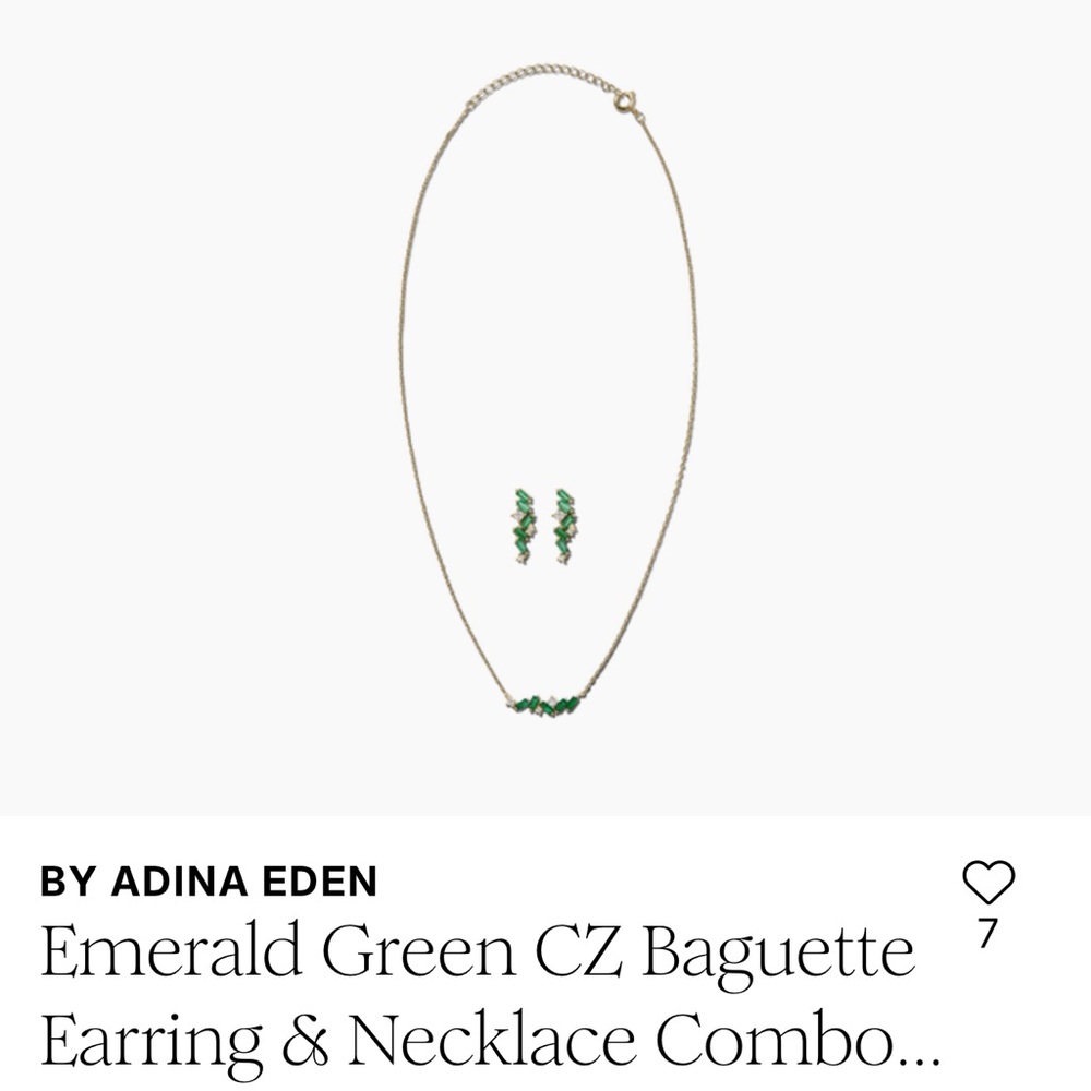 Adina Eden Emerald Green CZ Baguette Earring & Necklace Combo